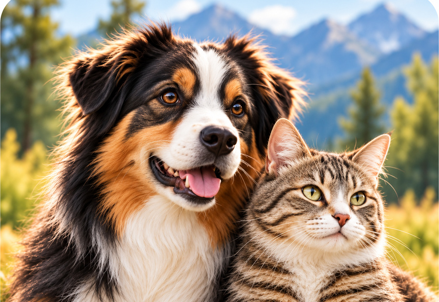 Perro y gato en paisaje natural