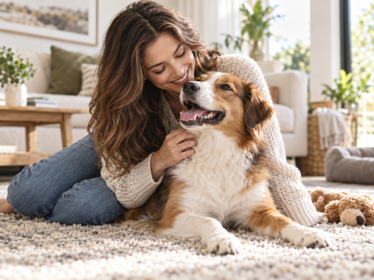 Mujer compartiendo un momento afectuoso with su perro